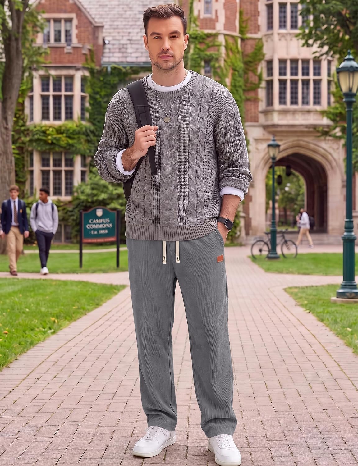 COOFANDY Mens Corduroy Pants Casual Elastic Waist Drawstring Sweatpants