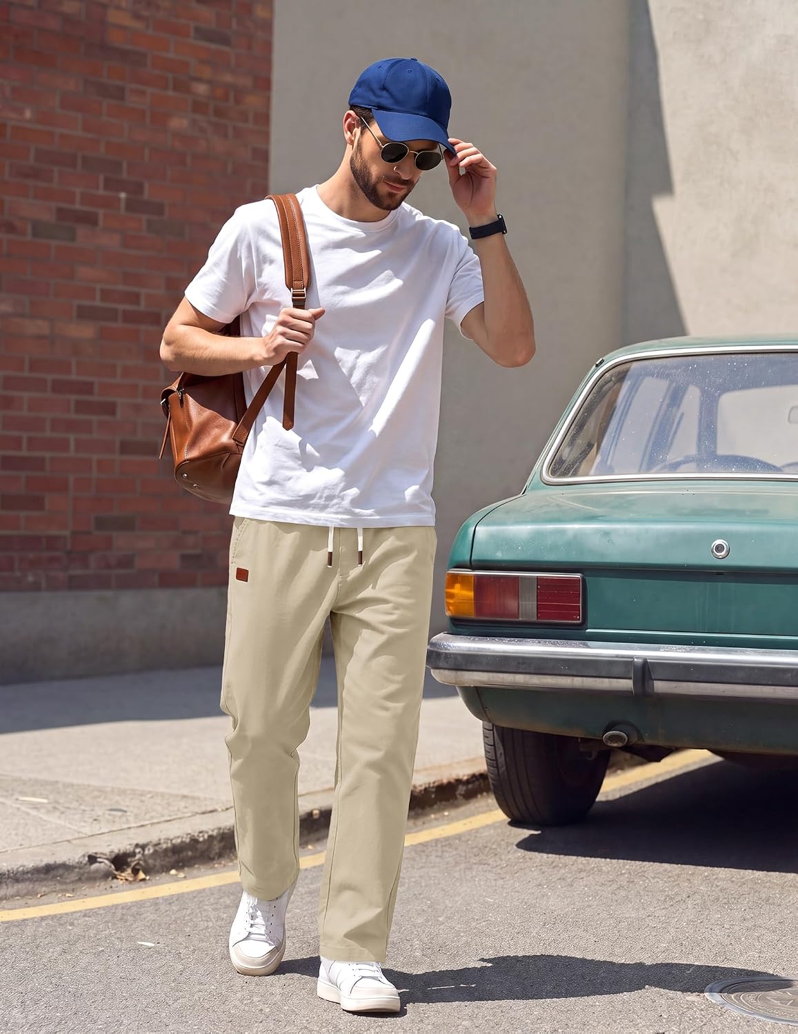 COOFANDY Mens Casual Pants Elastic Waist Drawstring Chino Pant Cotton Twill Stretch Slacks with Pocket