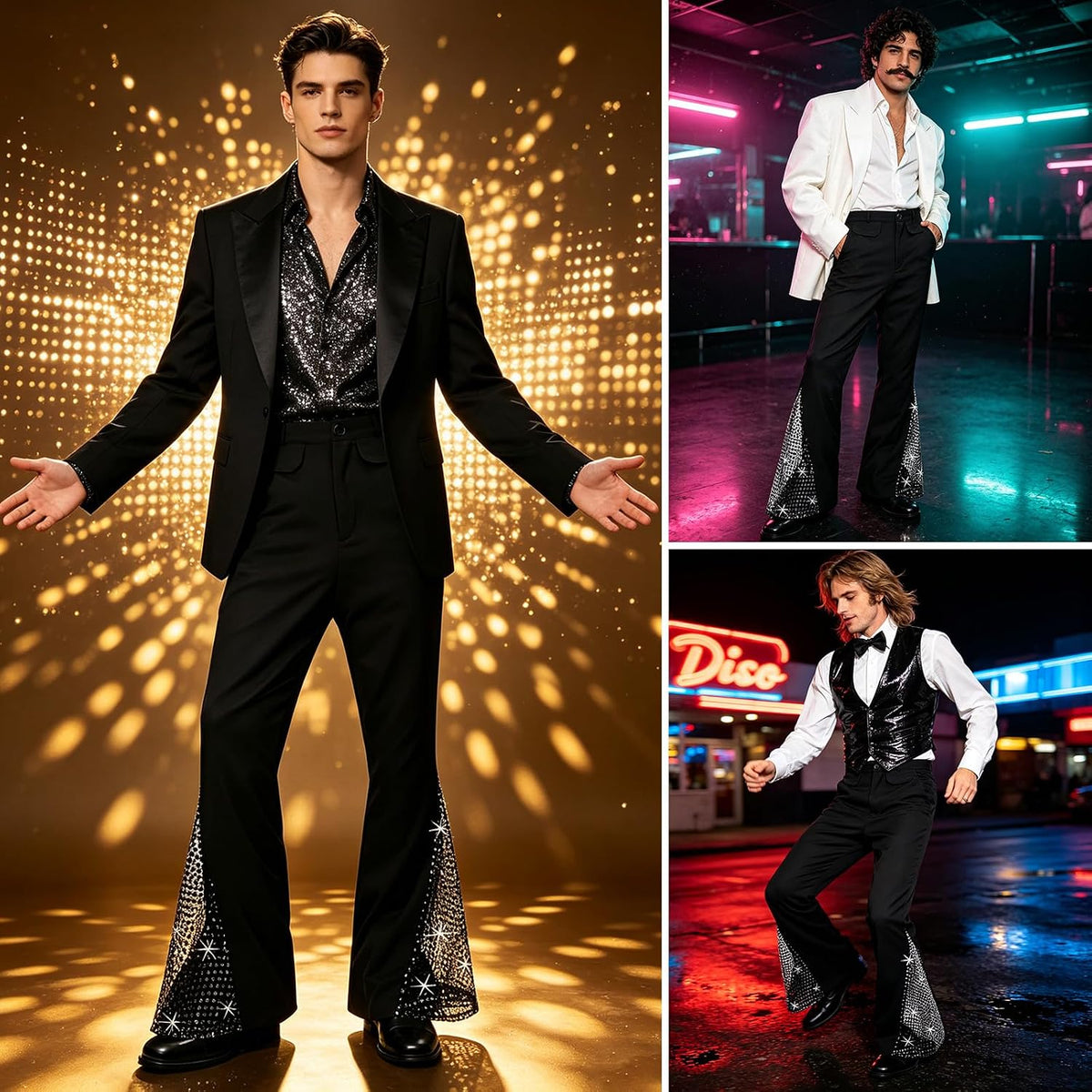 Mens Bell Bottom Pants 70s Disco Outfits for Men Flared Pants