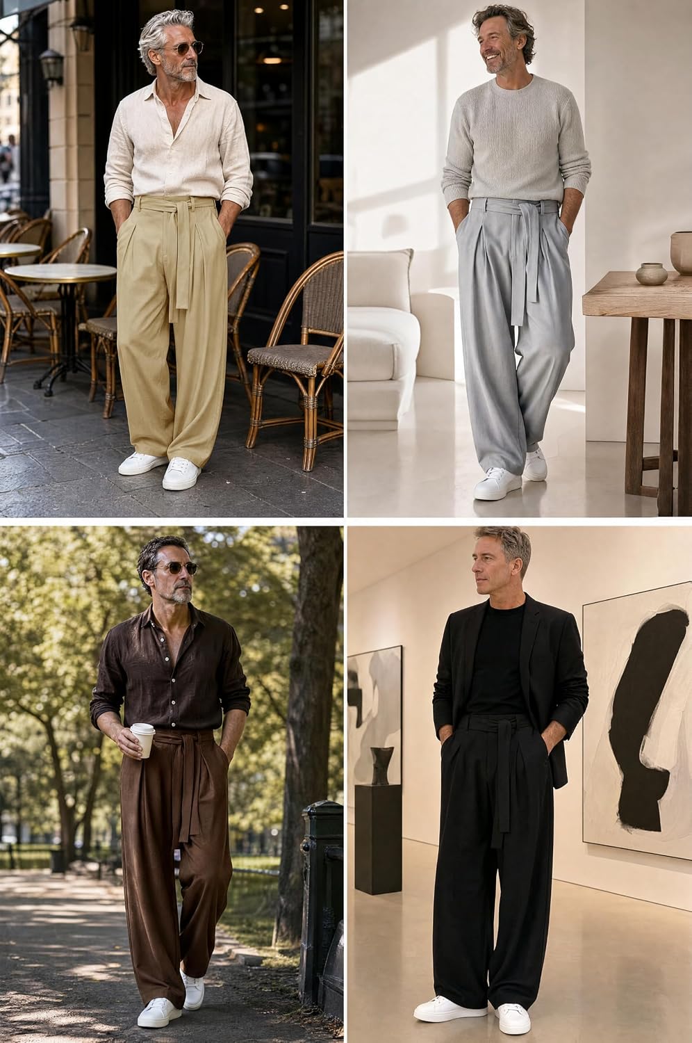 Runcati Mens Baggy Dress Pants Wide Leg Casual Lightweight Slacks with Belt