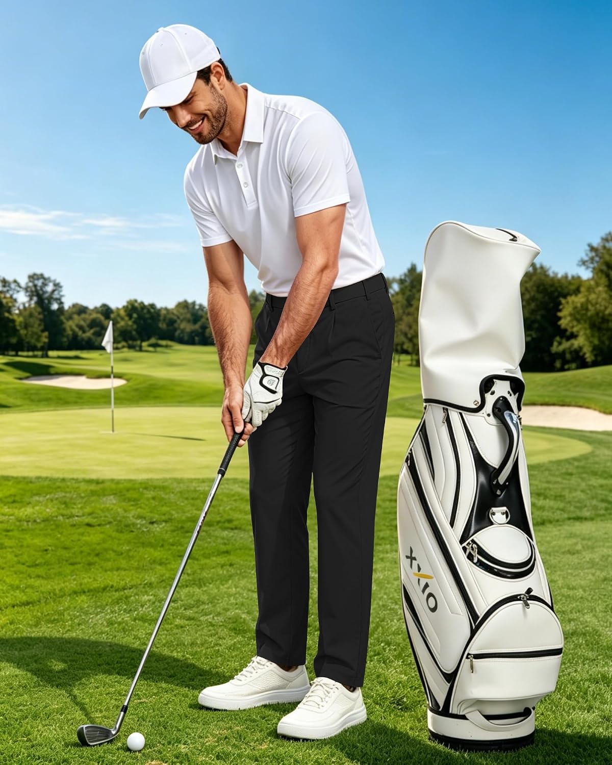 Mens Golf Pants Stretch Casual Dress Pant Elastic Drawstring Trousers