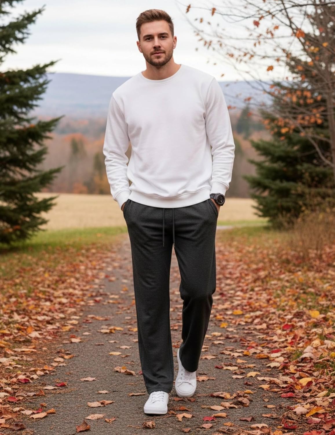 COOFANDY Men's Casual Cotton Pant Knit Elastic Waist Yoga Pant with Pocket