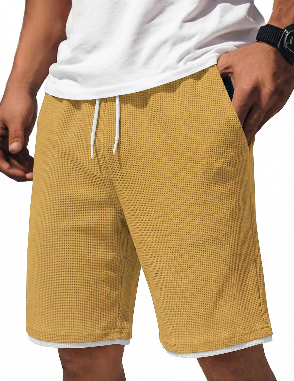 COOFANDY Mens Casual Shorts Cotton Drawstring 7/9 inch Waffle Shorts