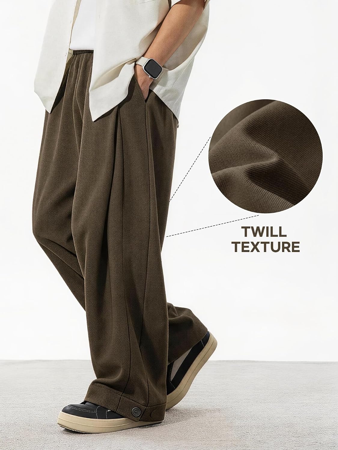 Mens Pleated Wide Leg Baggy Dress Pants Casual Elastic Waist Fall Long Trousers with Pockets