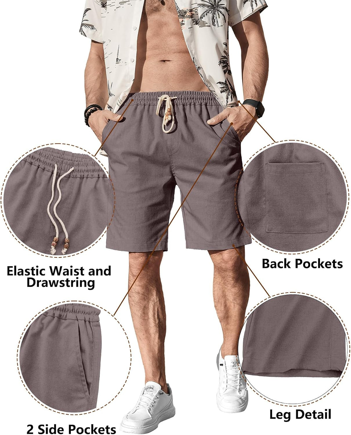 Comdecevis Men's Cotton Linen Casual Shorts