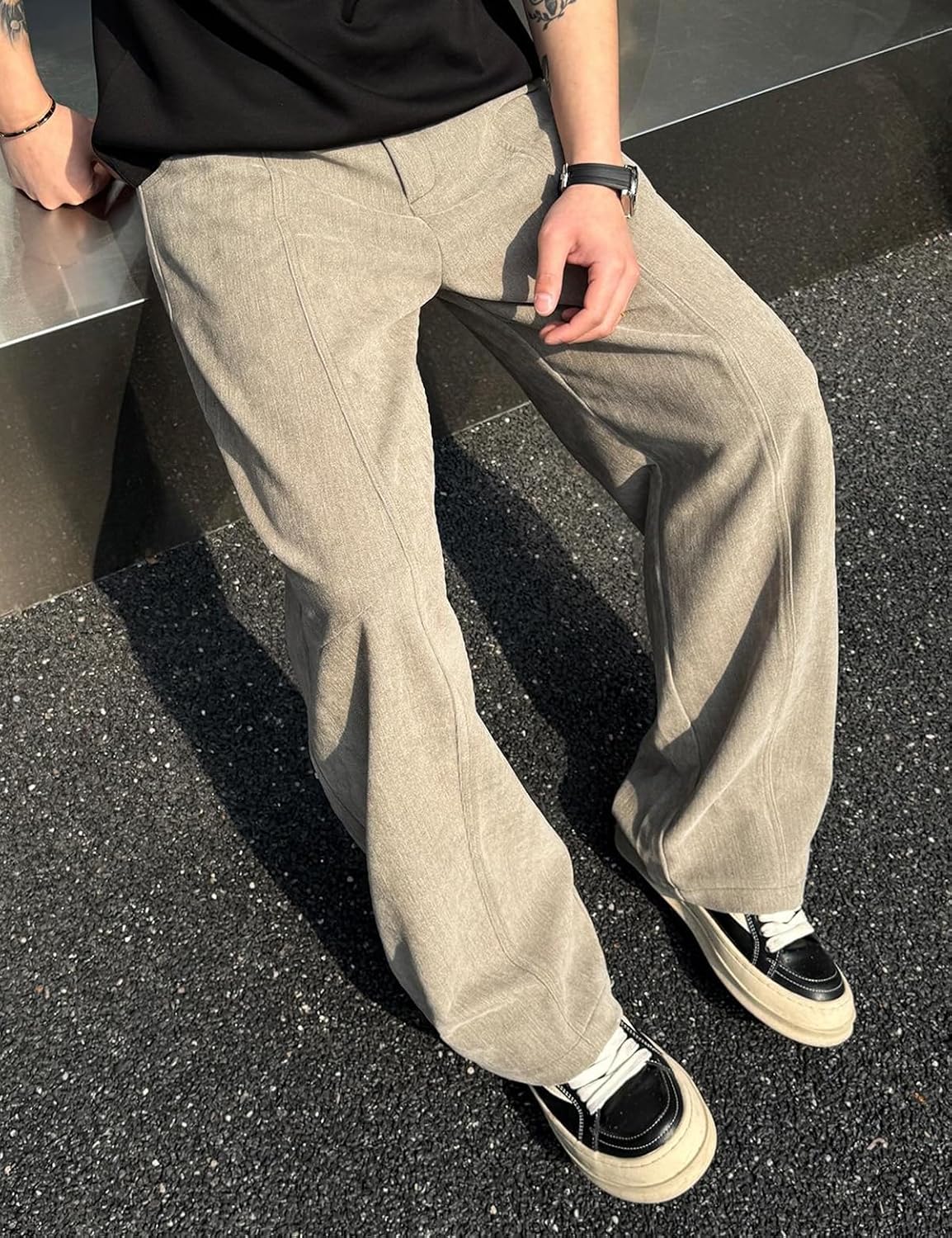 HeSaYep Men's Baggy Barrel Leg Pants Casual Lounge Office Streetwear Pants