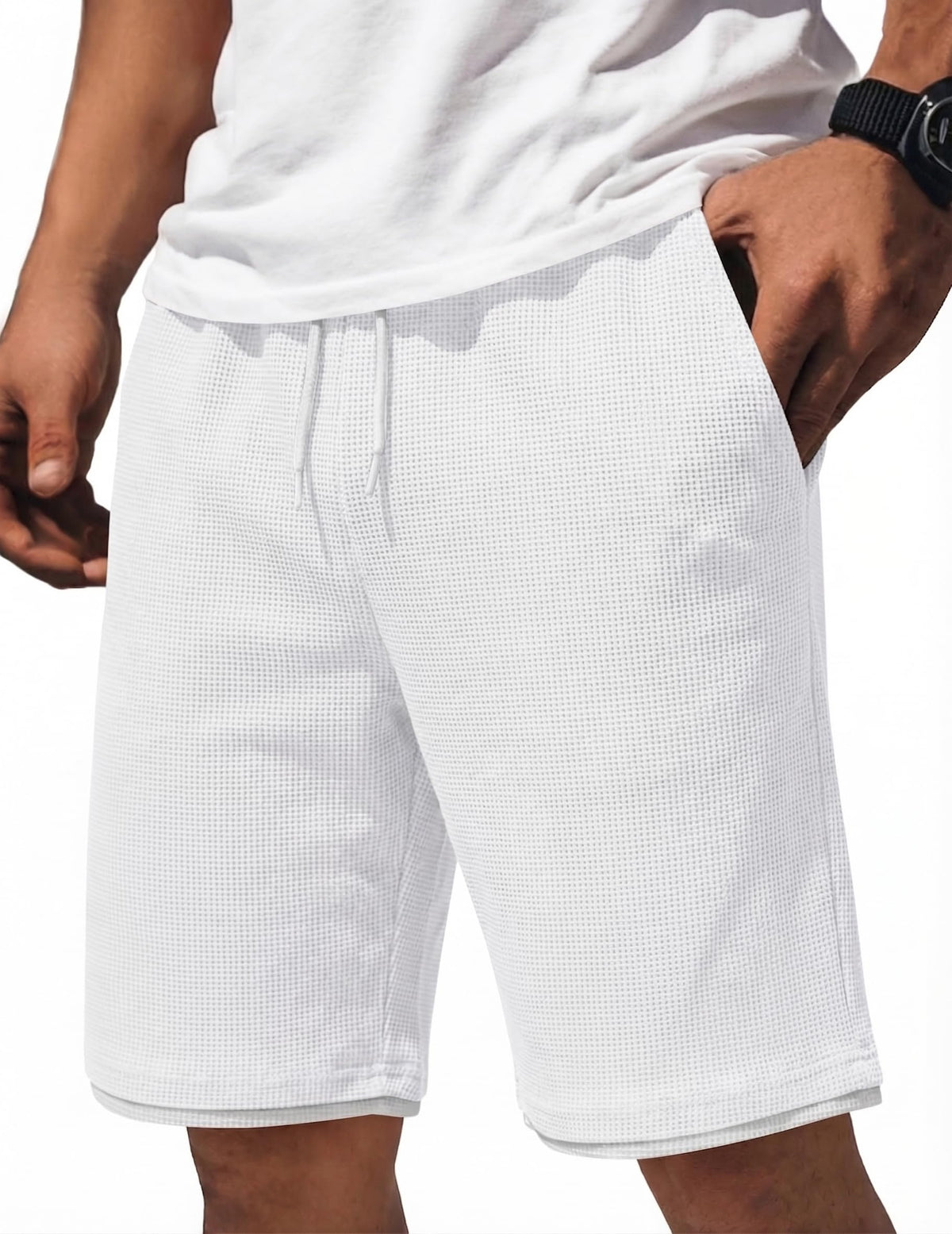 COOFANDY Mens Casual Shorts Cotton Drawstring 7/9 inch Waffle Shorts