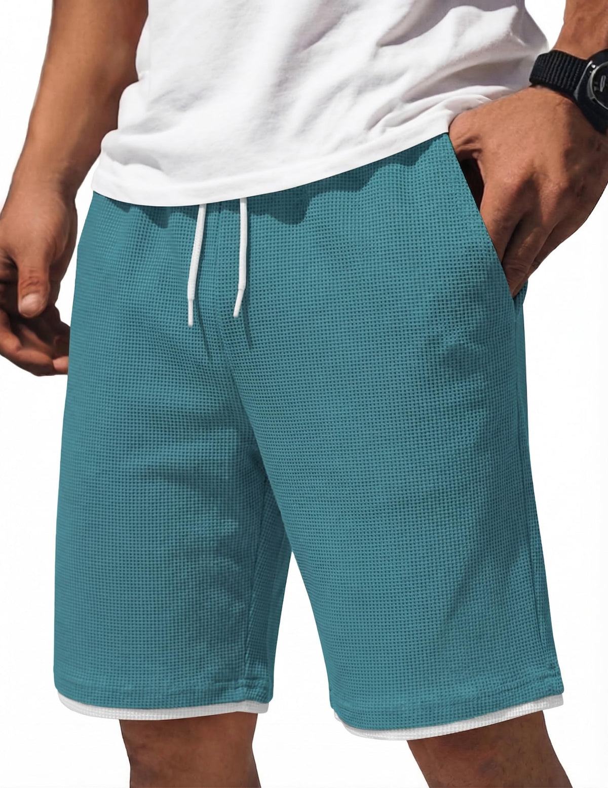 COOFANDY Mens Casual Shorts Cotton Drawstring 7/9 inch Waffle Shorts