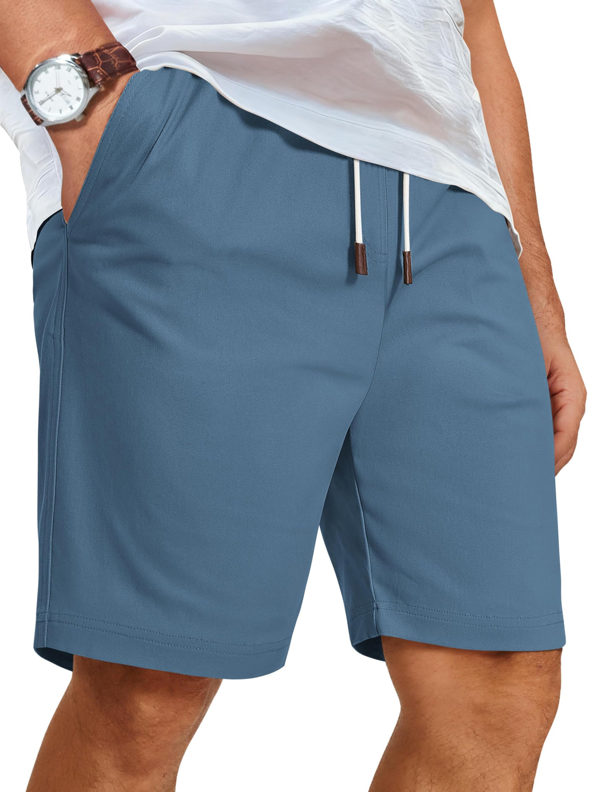 COOFANDY Mens Casual Shorts Cotton Elastic Waist Drawstring Beach Shorts