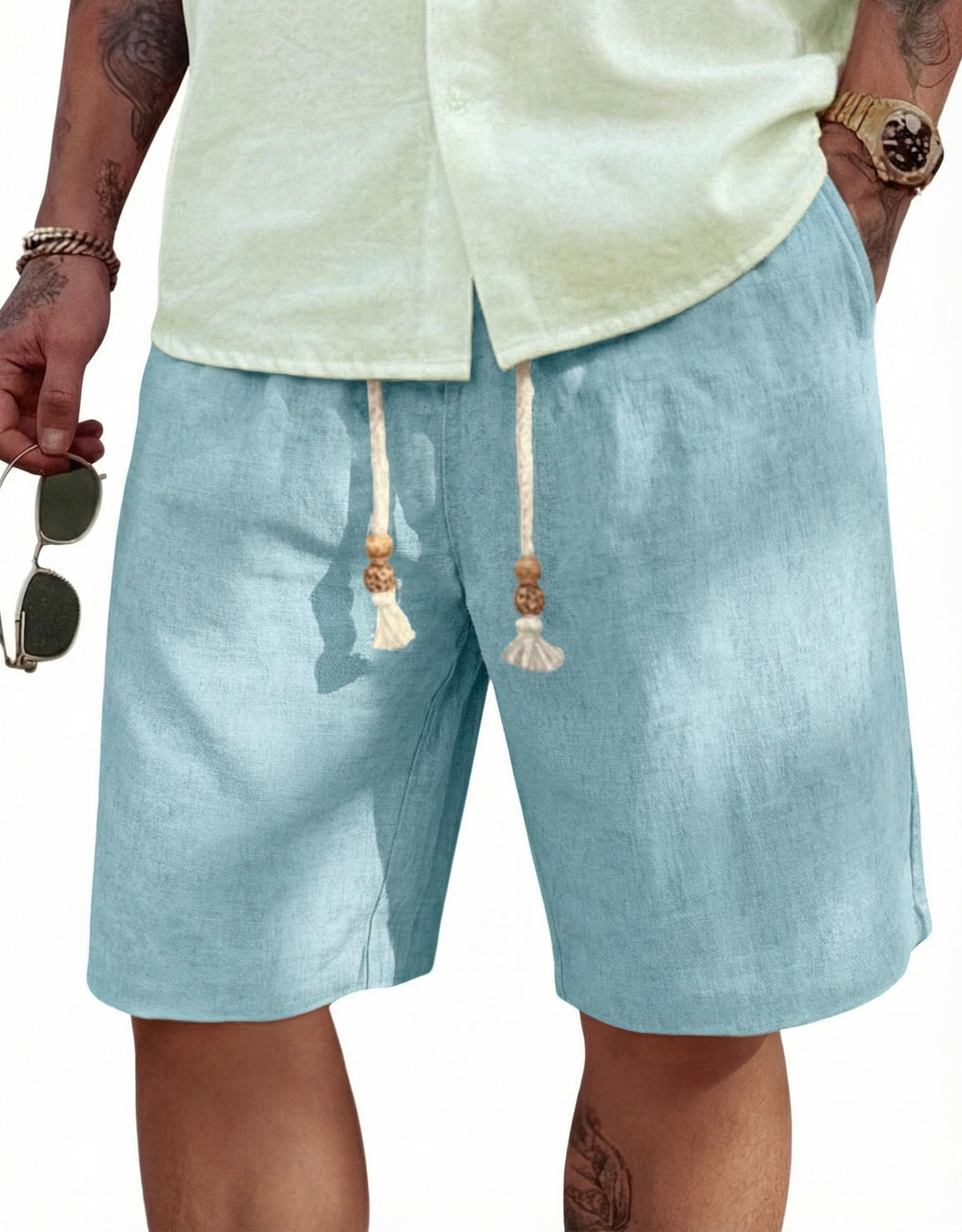 COOFANDY Men's Linen Shorts Casual Summer Beach 9"/ 7" Drawstring Shorts