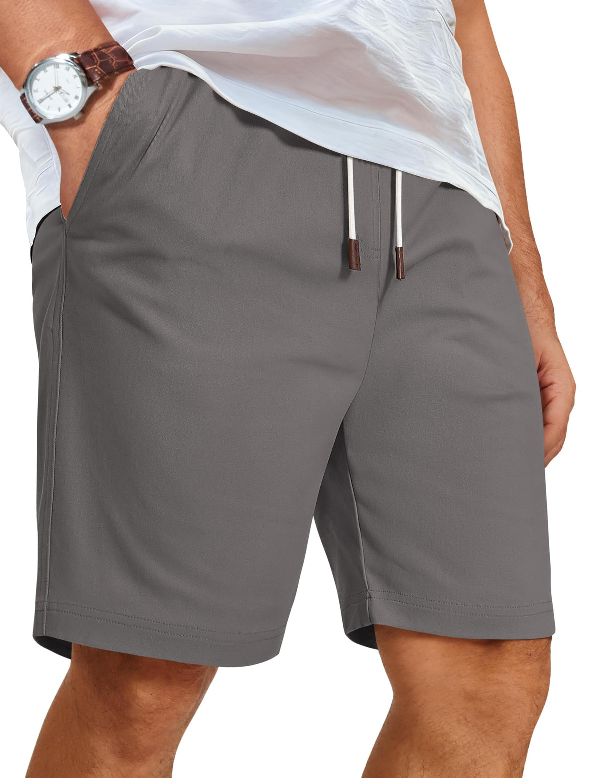 COOFANDY Mens Casual Shorts Cotton Elastic Waist Drawstring Beach Shorts