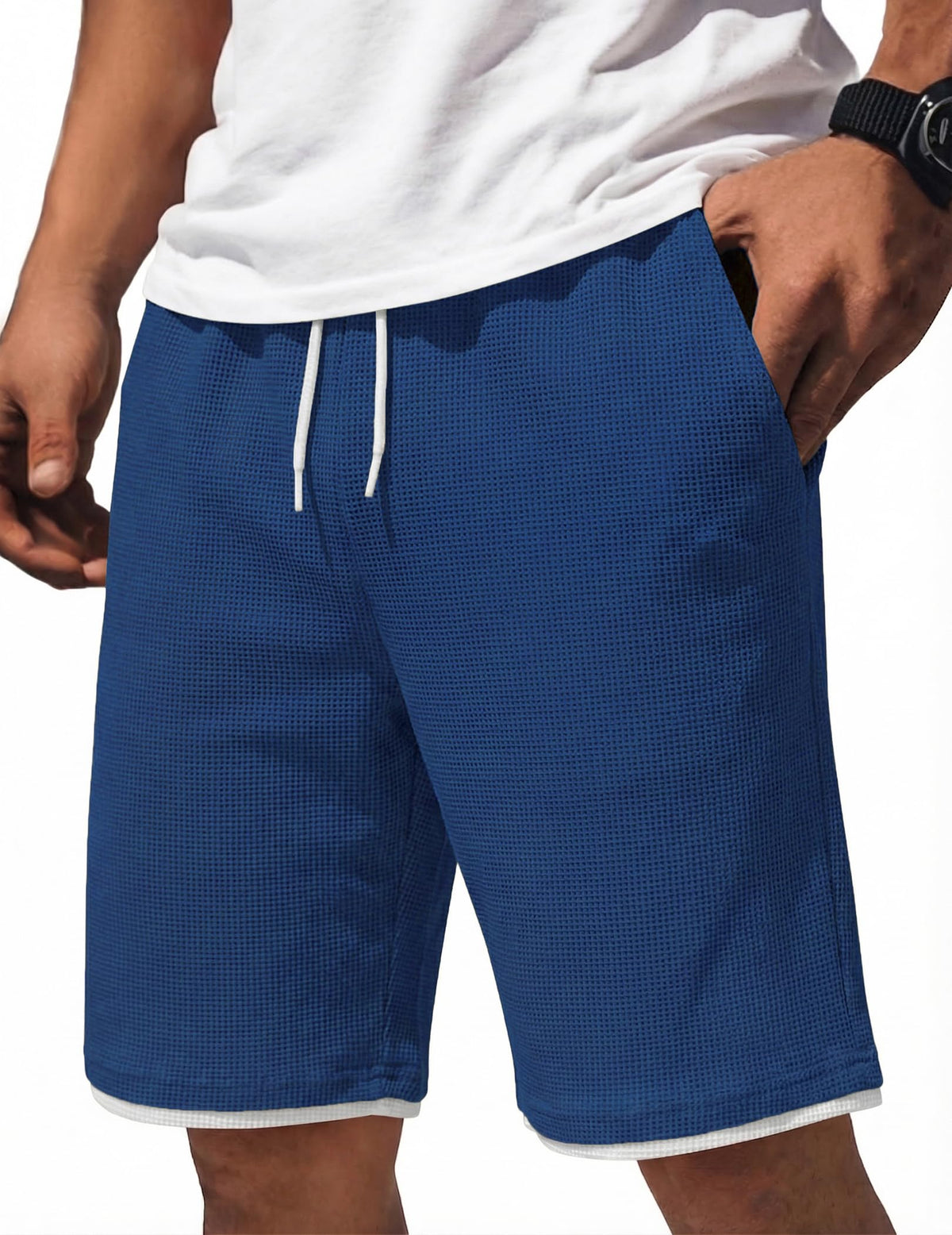 COOFANDY Mens Casual Shorts Cotton Drawstring 7/9 inch Waffle Shorts