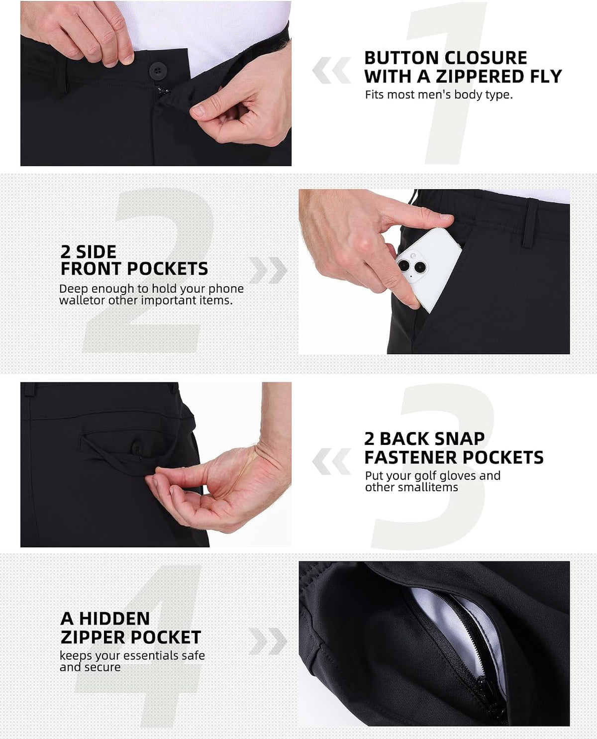 Mens Golf Pants Work Dress Pants 30"/32"/34" Lightweight Travel Trousers Stretch Business Casual Slacks with Pockets