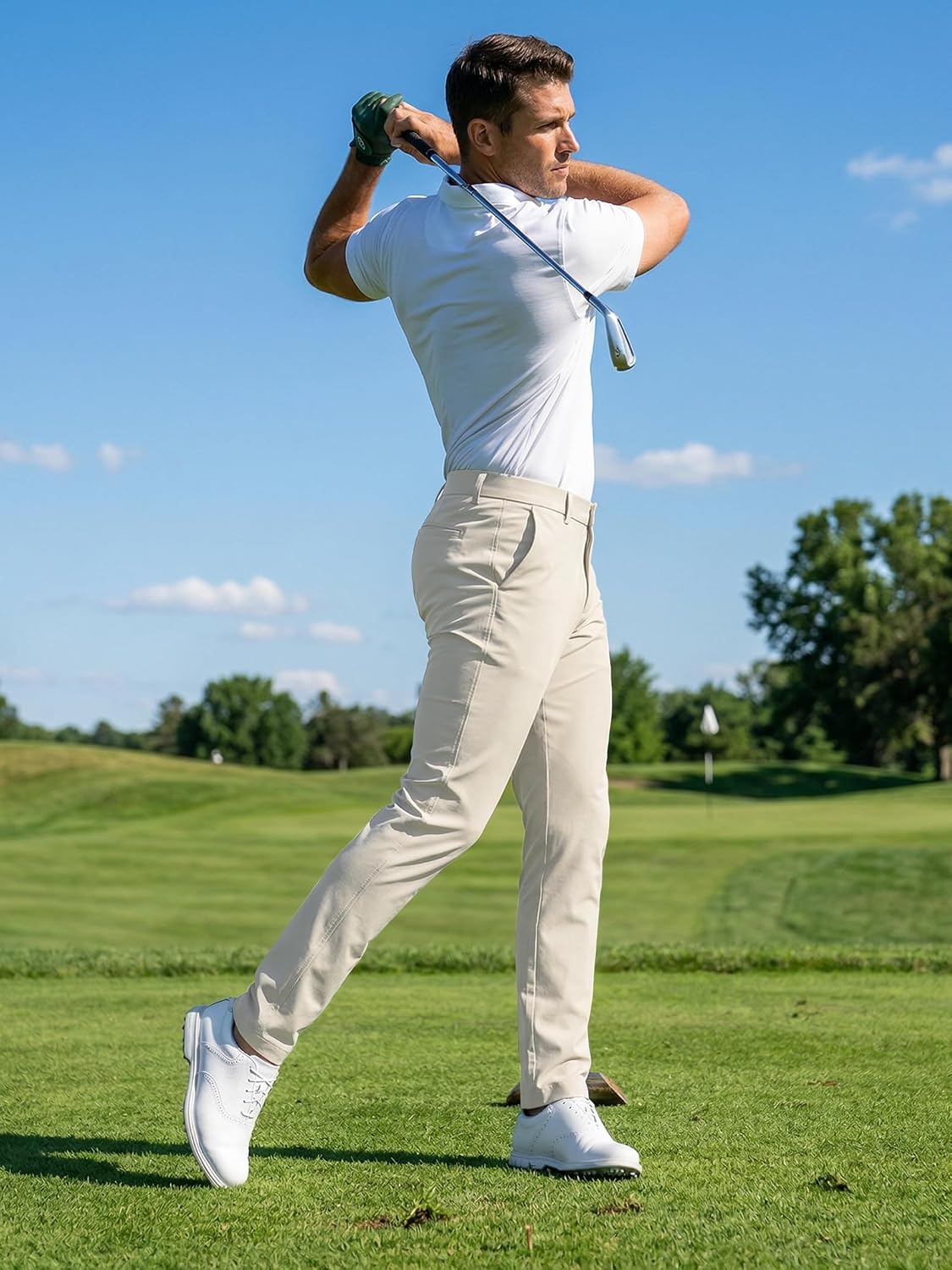 Mens Classic Fit Golf Pants, Stretch Business Casual Dress Pants for Men, Quick Dry Lightweight Work Slacks with Pockets