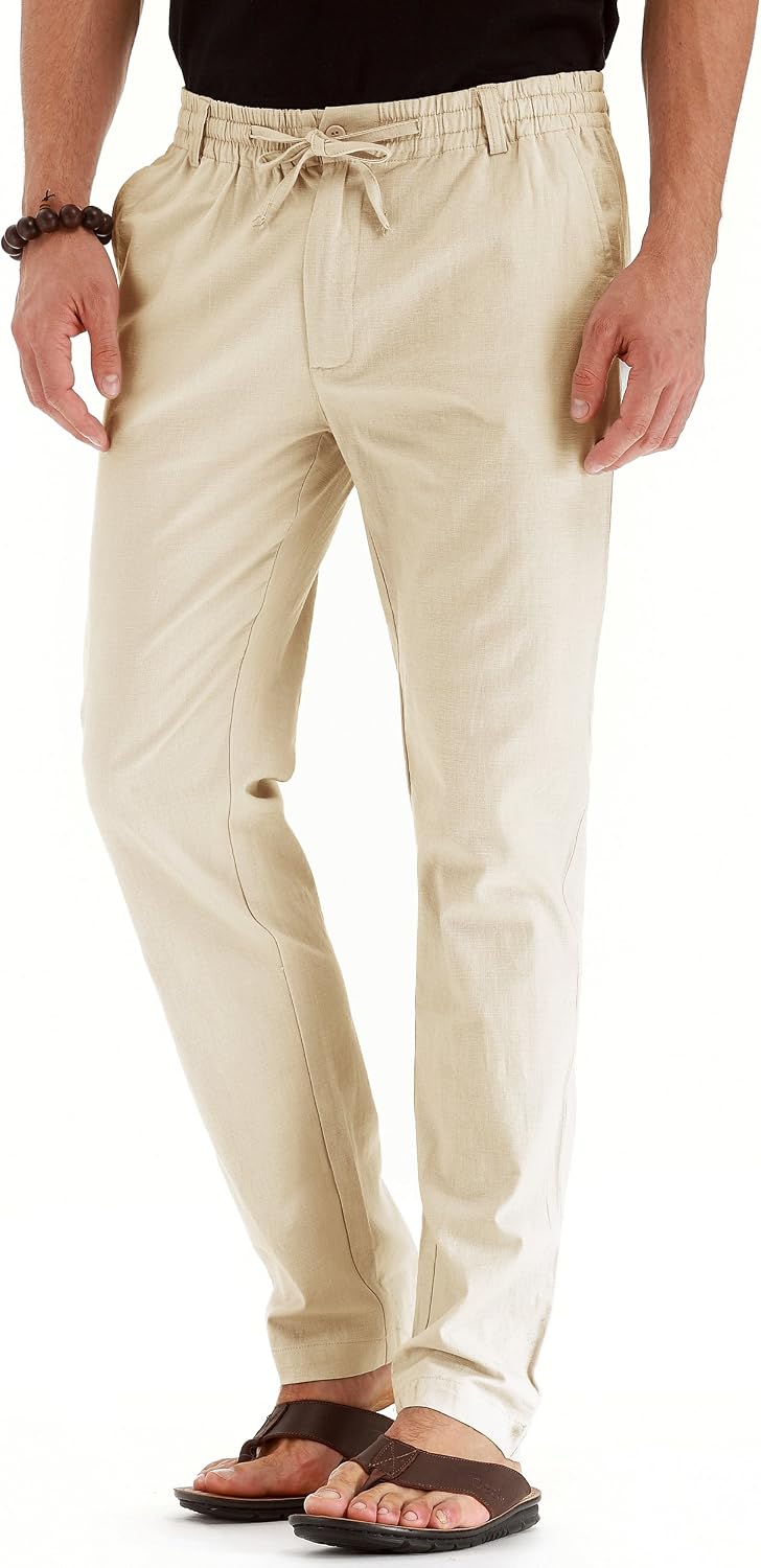 Sailwind Men's Drawstring Linen Pants Casual Summer Beach Loose Trousers