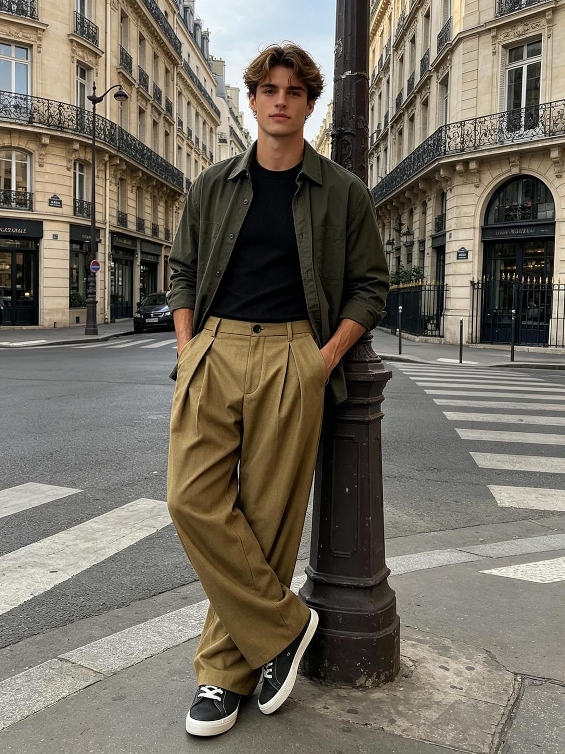 Percle Men's Pleated Baggy Wide Leg Dress Pants Old Money Casual Slacks