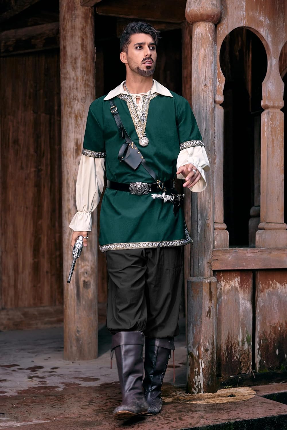 Runcati Mens Medieval Pirate Pants Renaissance Viking Baggy Harem Trousers