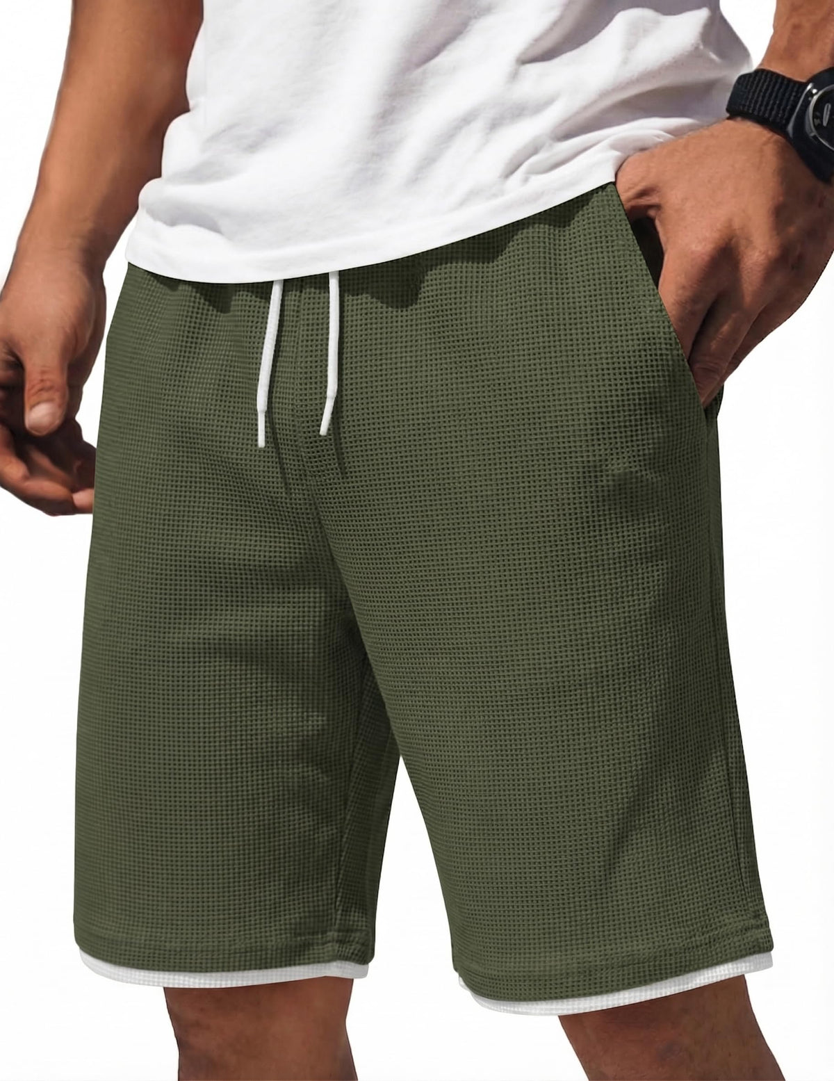 COOFANDY Mens Casual Shorts Cotton Drawstring 7/9 inch Waffle Shorts
