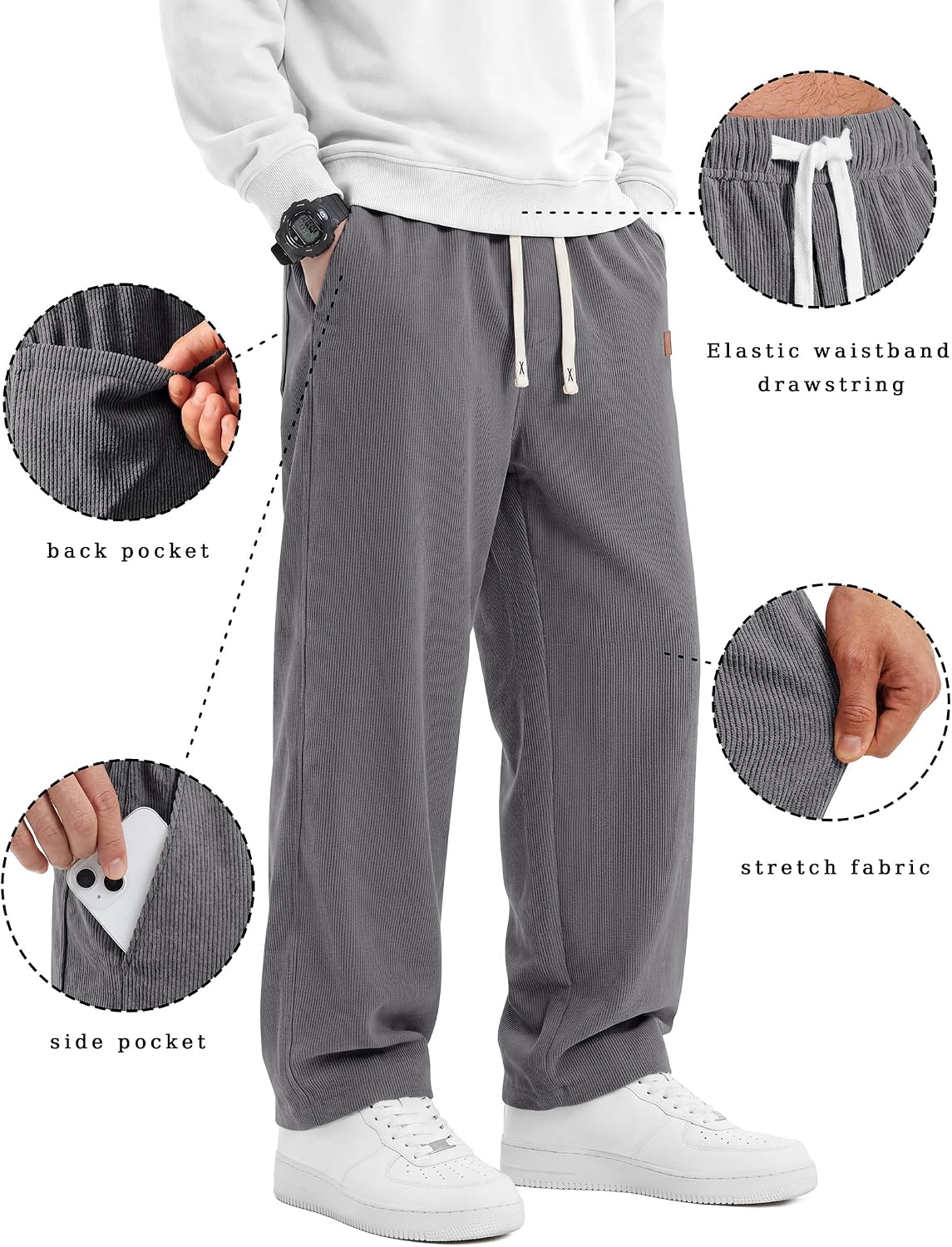 COOFANDY Mens Corduroy Pants Casual Elastic Waist Drawstring Sweatpants