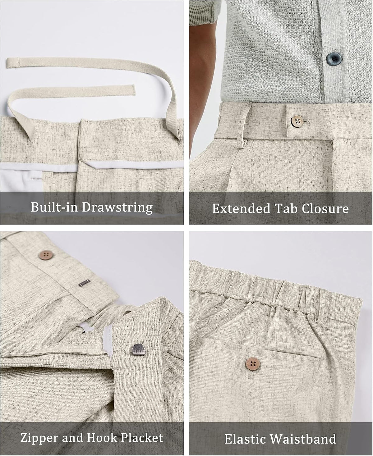 Susclude Mens Linen Casual Dress Pants Wide Leg Baggy Pleated Work Trousers