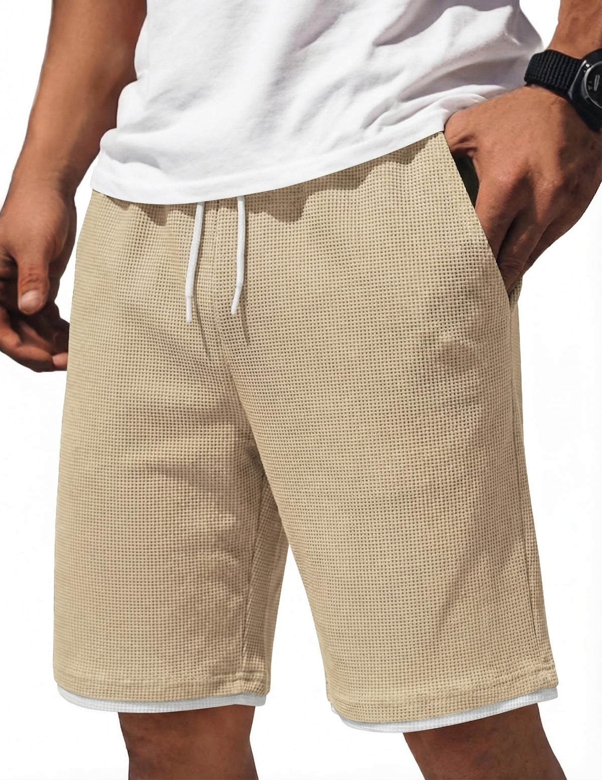 COOFANDY Mens Casual Shorts Cotton Drawstring 7/9 inch Waffle Shorts