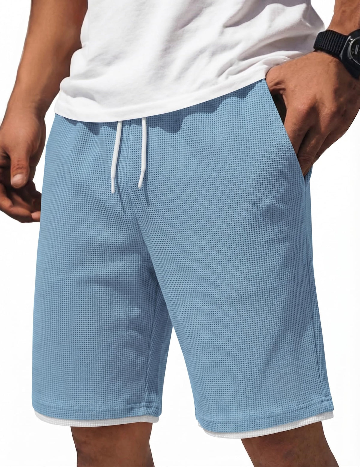 COOFANDY Mens Casual Shorts Cotton Drawstring 7/9 inch Waffle Shorts