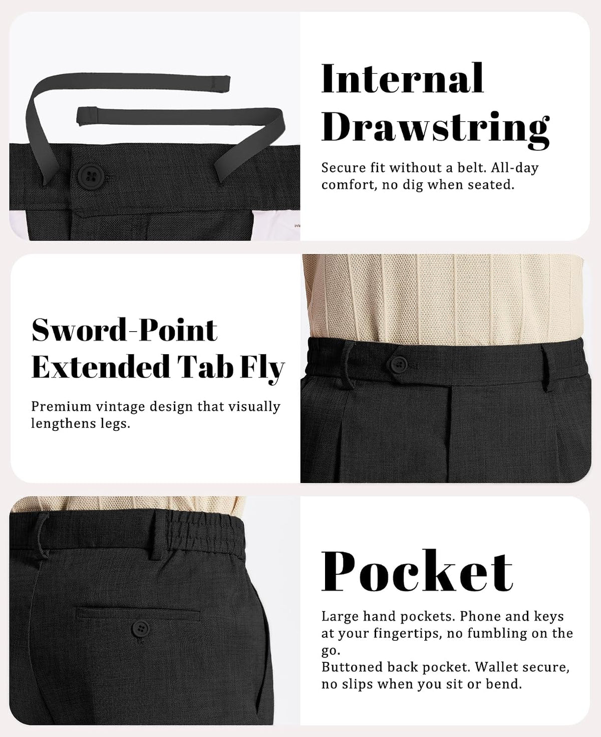 Susclude Mens Plaid Casual Dress Pants Old Money Wide Leg Baggy Pleated Slacks Elastic Waist Work Vacation Trousers