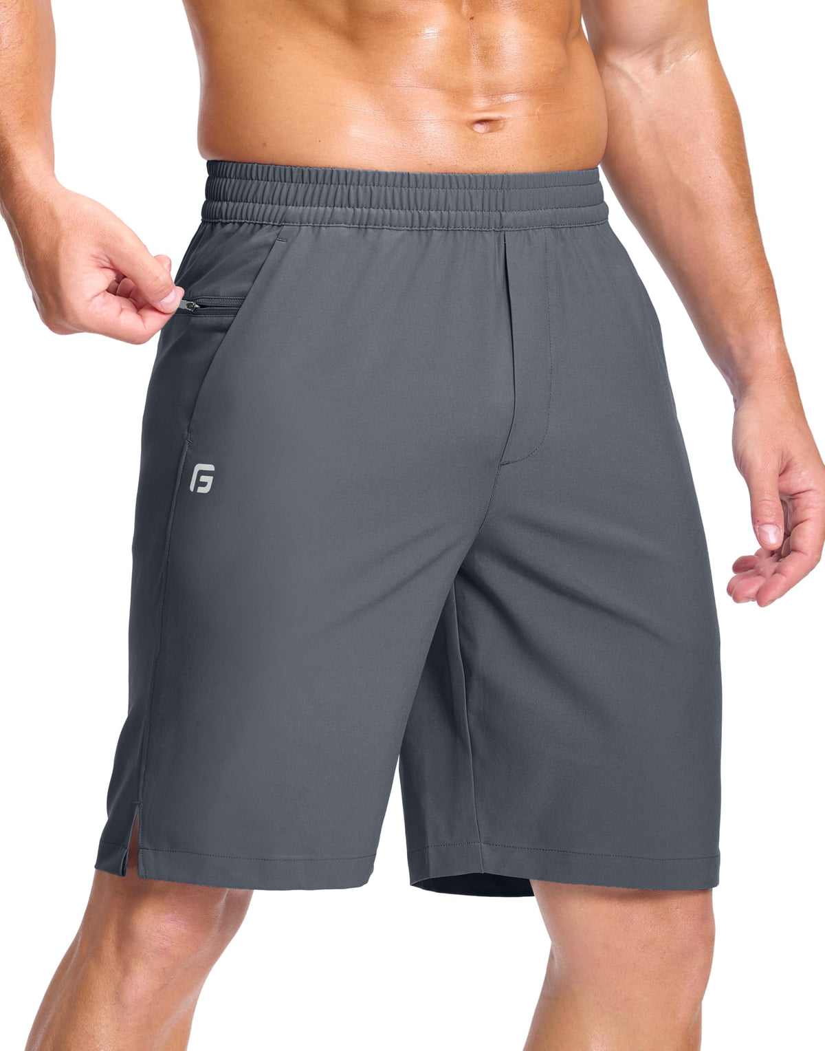 GGJ Men's Lightweight Athletic Shorts with 2 Zipper Pockets 7"/9"/5" Gym Workout Running Quick Dry Tennis Shorts for Men
