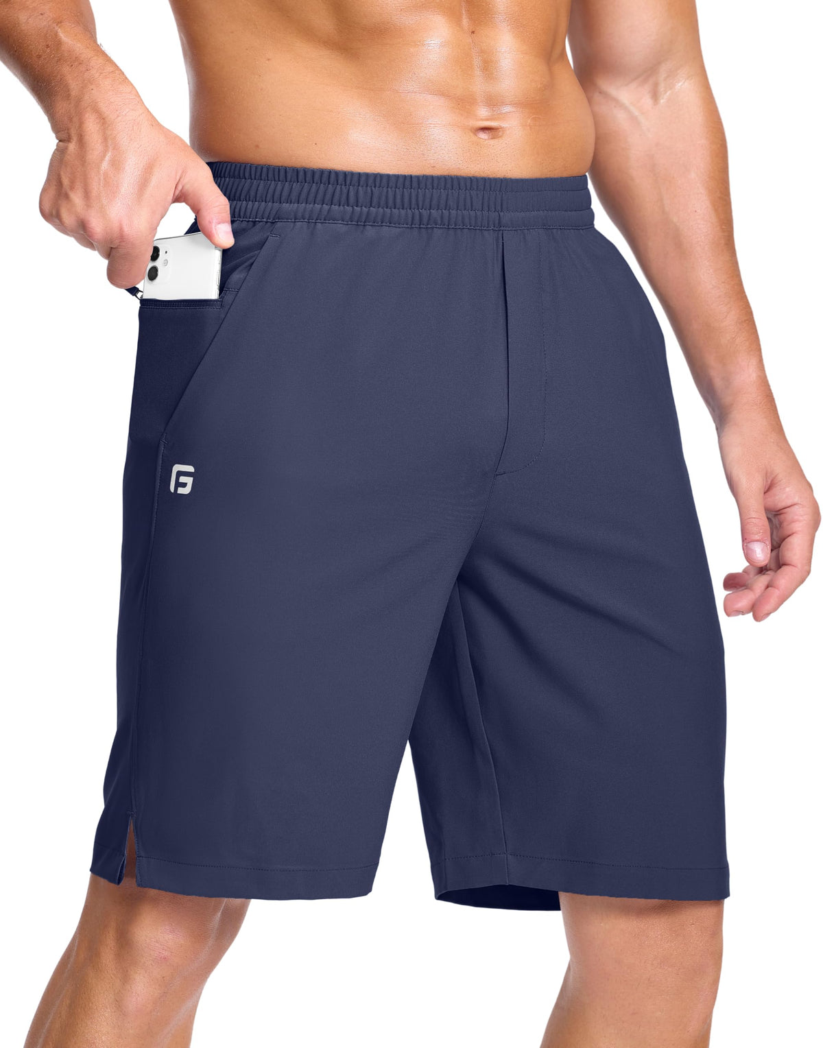 GGJ Men's Lightweight Athletic Shorts with 2 Zipper Pockets 7"/9"/5" Gym Workout Running Quick Dry Tennis Shorts for Men