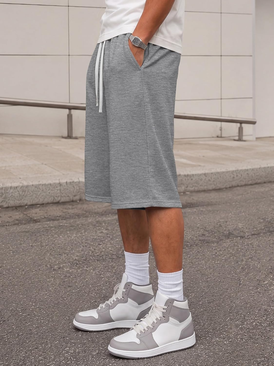 JMIERR Men's Baggy Sweat Shorts Below Knee Drawstring
