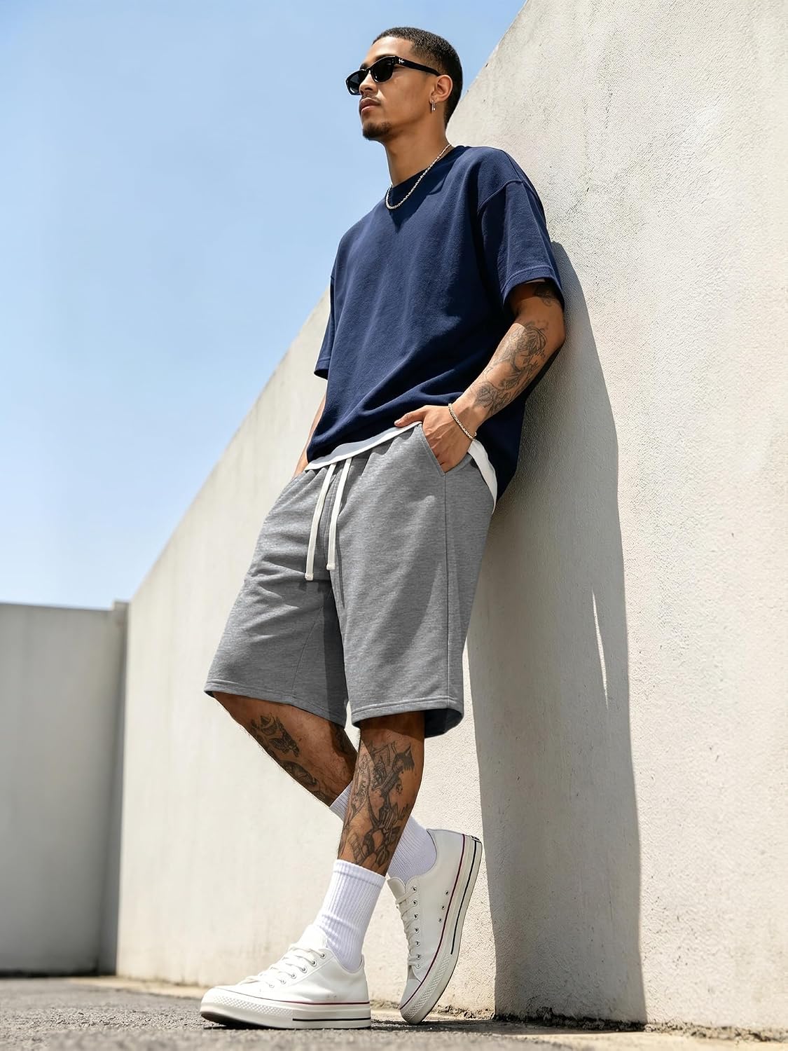 JMIERR Men's Baggy Sweat Shorts Below Knee Drawstring