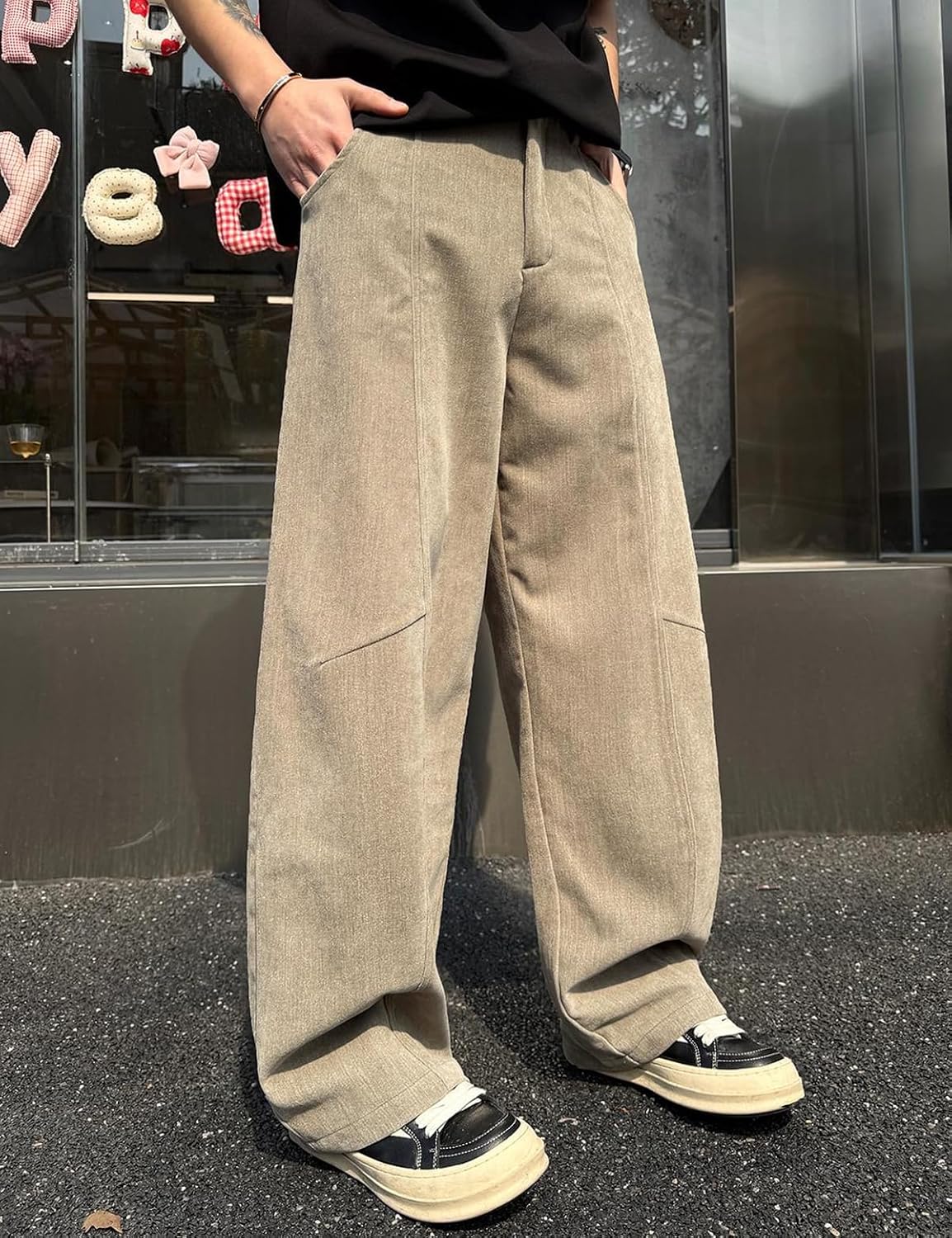 HeSaYep Men's Baggy Barrel Leg Pants Casual Lounge Office Streetwear Pants