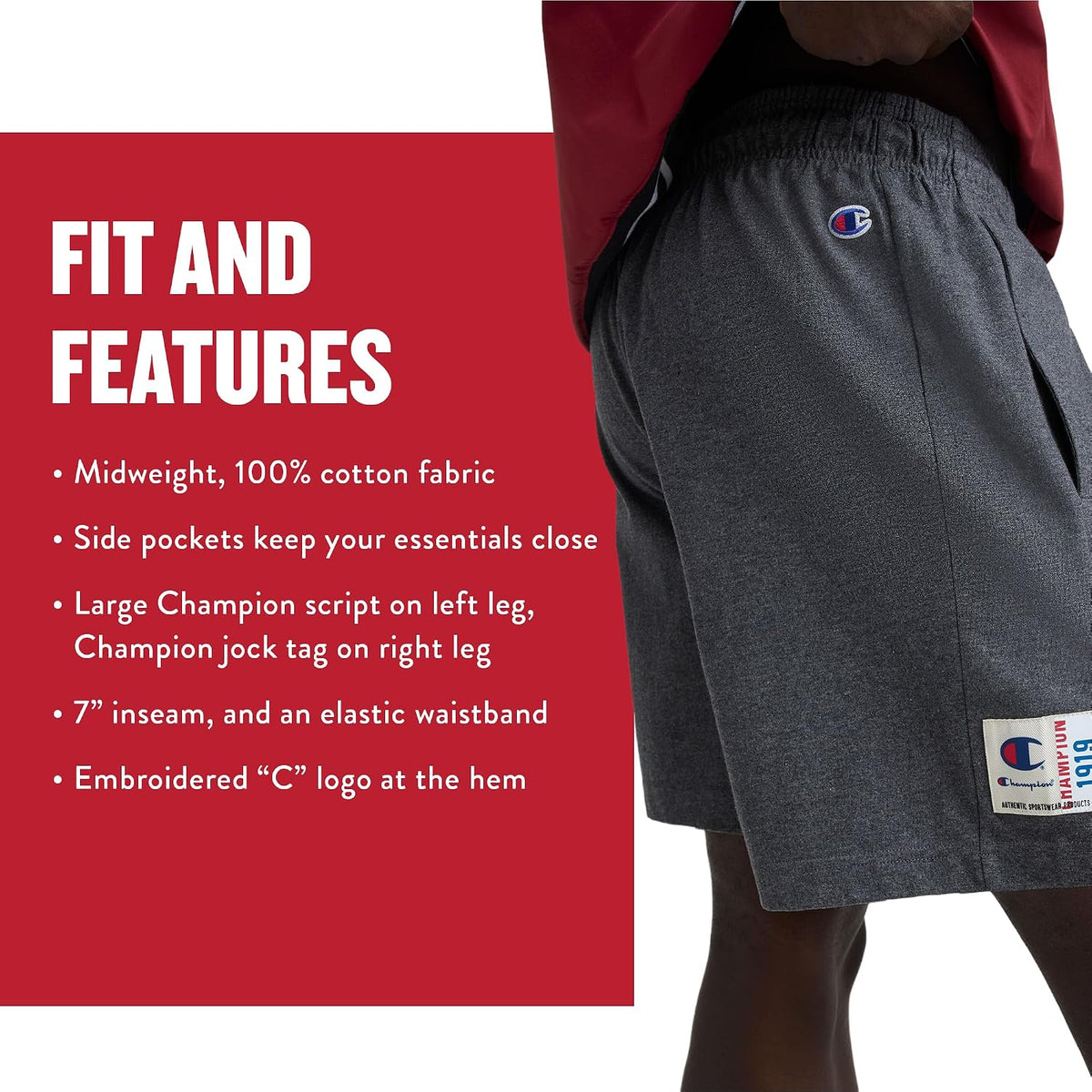 Champion Men's Lounge Shorts, Standard Fit, 9 Inch Inseam, Lightweight 100% Cotton, Available in Regular and Big & Tall