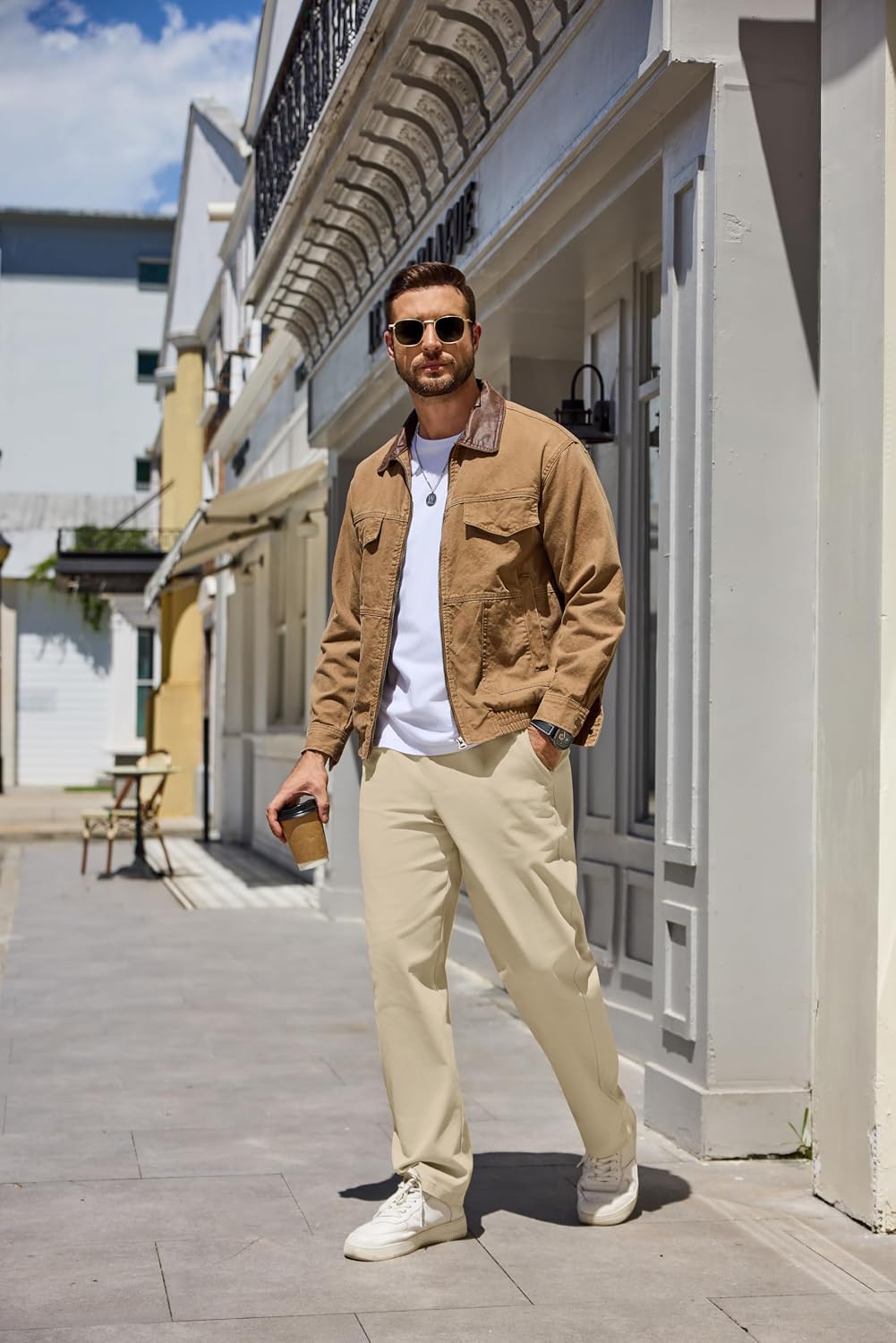 COOFANDY Mens Casual Pants Elastic Waist Drawstring Chino Pant Cotton Twill Stretch Slacks with Pocket