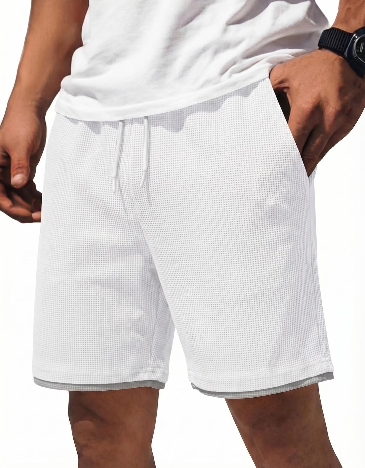 COOFANDY Mens Casual Shorts Cotton Drawstring 7/9 inch Waffle Shorts