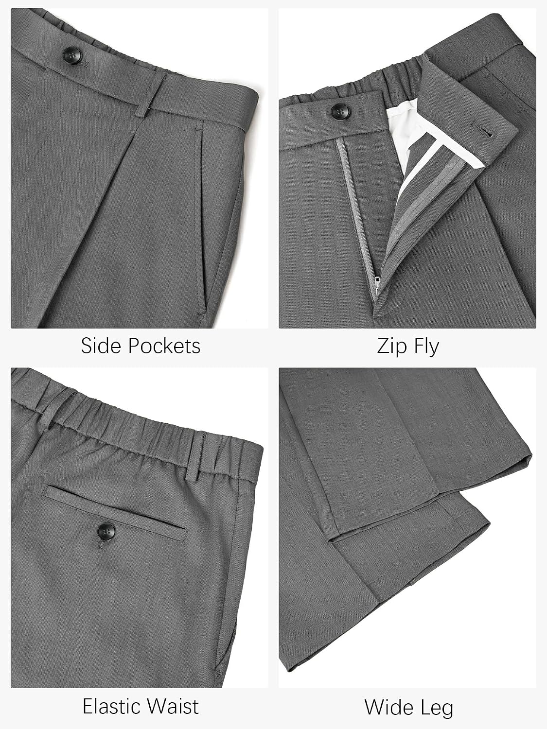 PLEPAN Men's Baggy Dress Pants Pleated Wide Leg Relaxed Fit Slacks