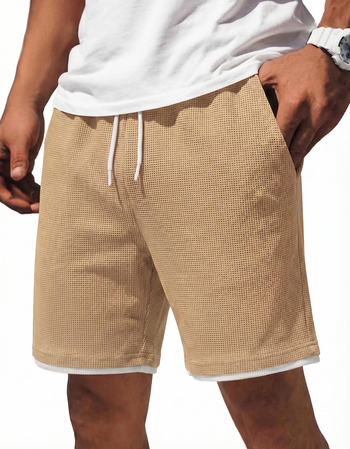 COOFANDY Mens Casual Shorts Cotton Drawstring 7/9 inch Waffle Shorts