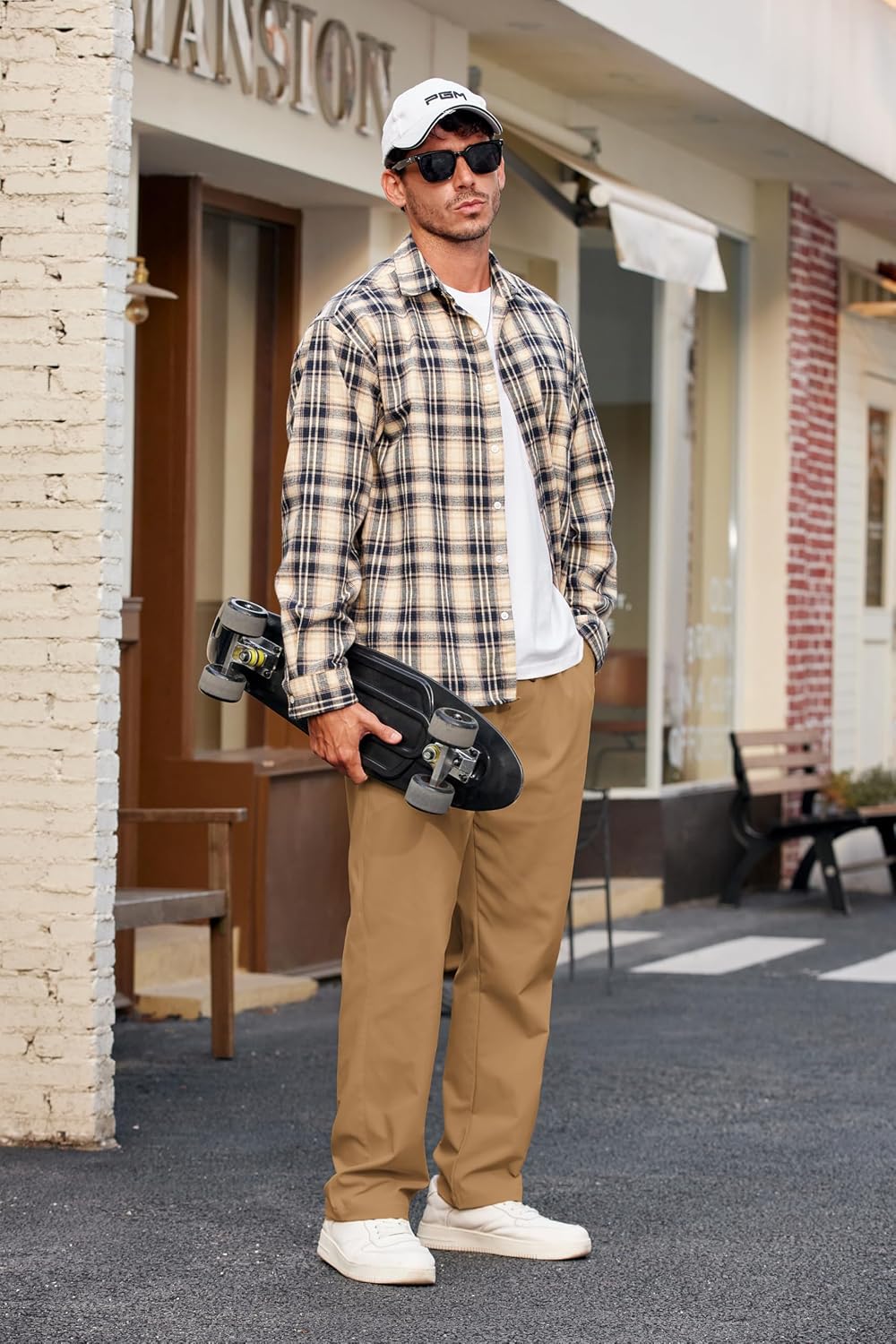 COOFANDY Men's Casual Chino Pants Drawstring Elastic Waist Relaxed Fit Pant