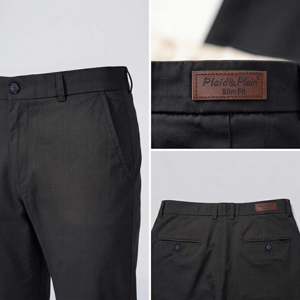Plaid&Plain Men’s Slim Fit Khaki Pants Men’s Tapered Chino Pants