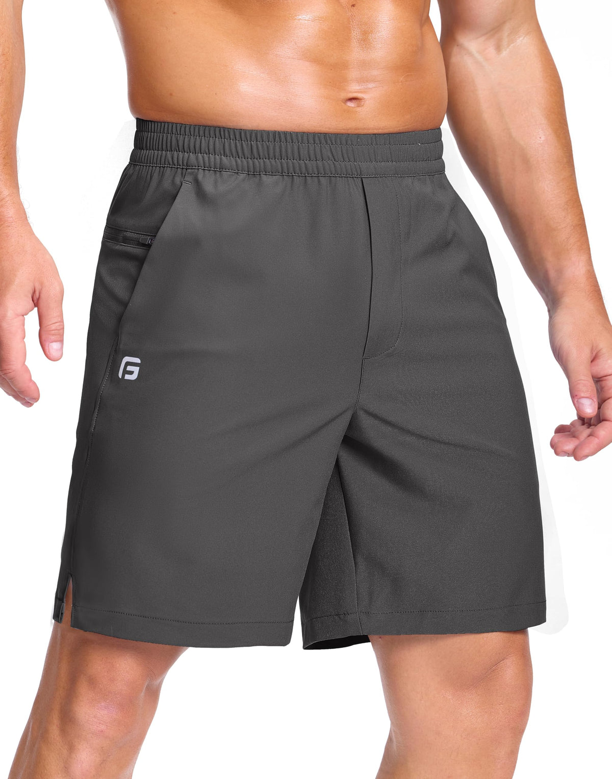 GGJ Men's Lightweight Athletic Shorts with 2 Zipper Pockets 7"/9"/5" Gym Workout Running Quick Dry Tennis Shorts for Men