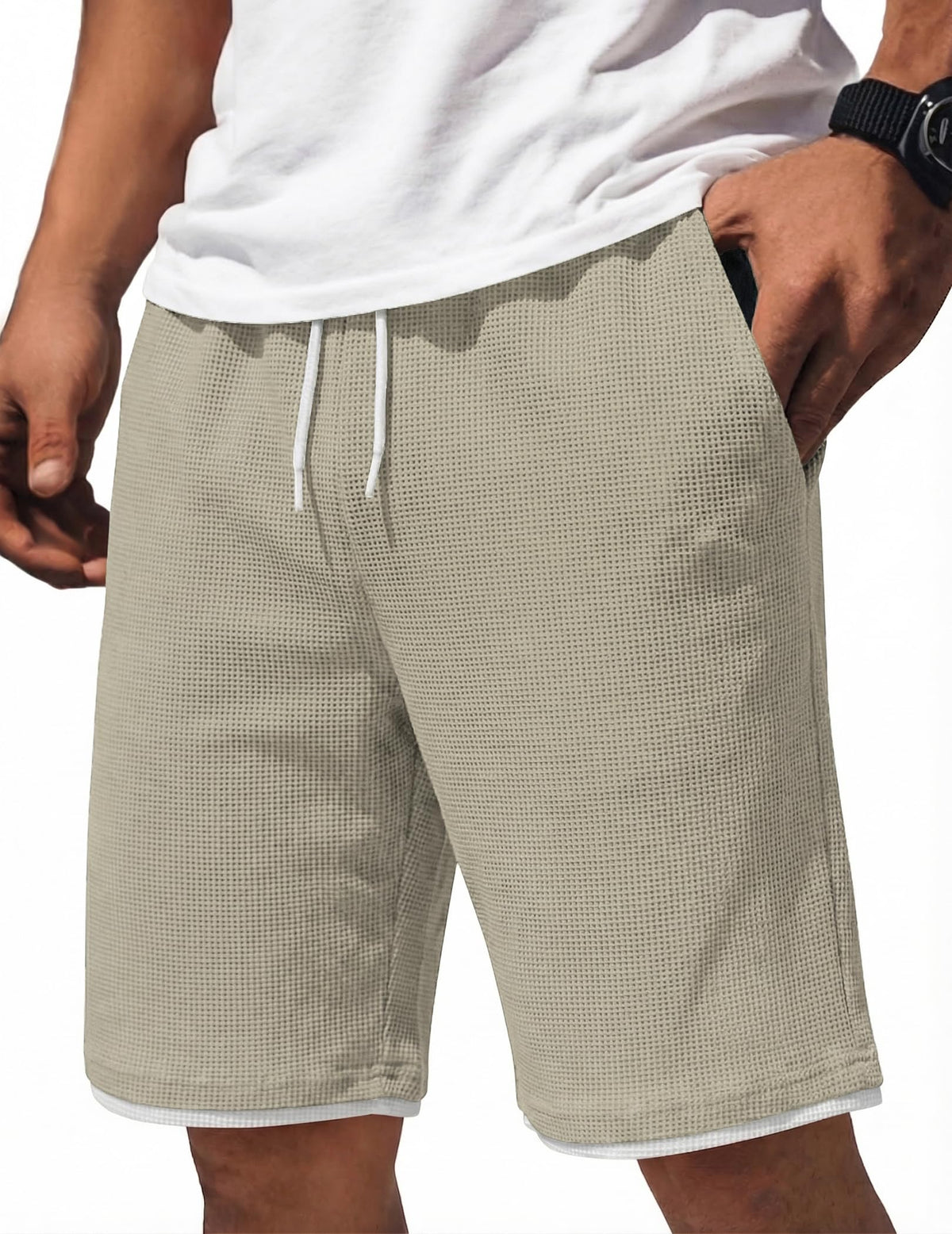 COOFANDY Mens Casual Shorts Cotton Drawstring 7/9 inch Waffle Shorts