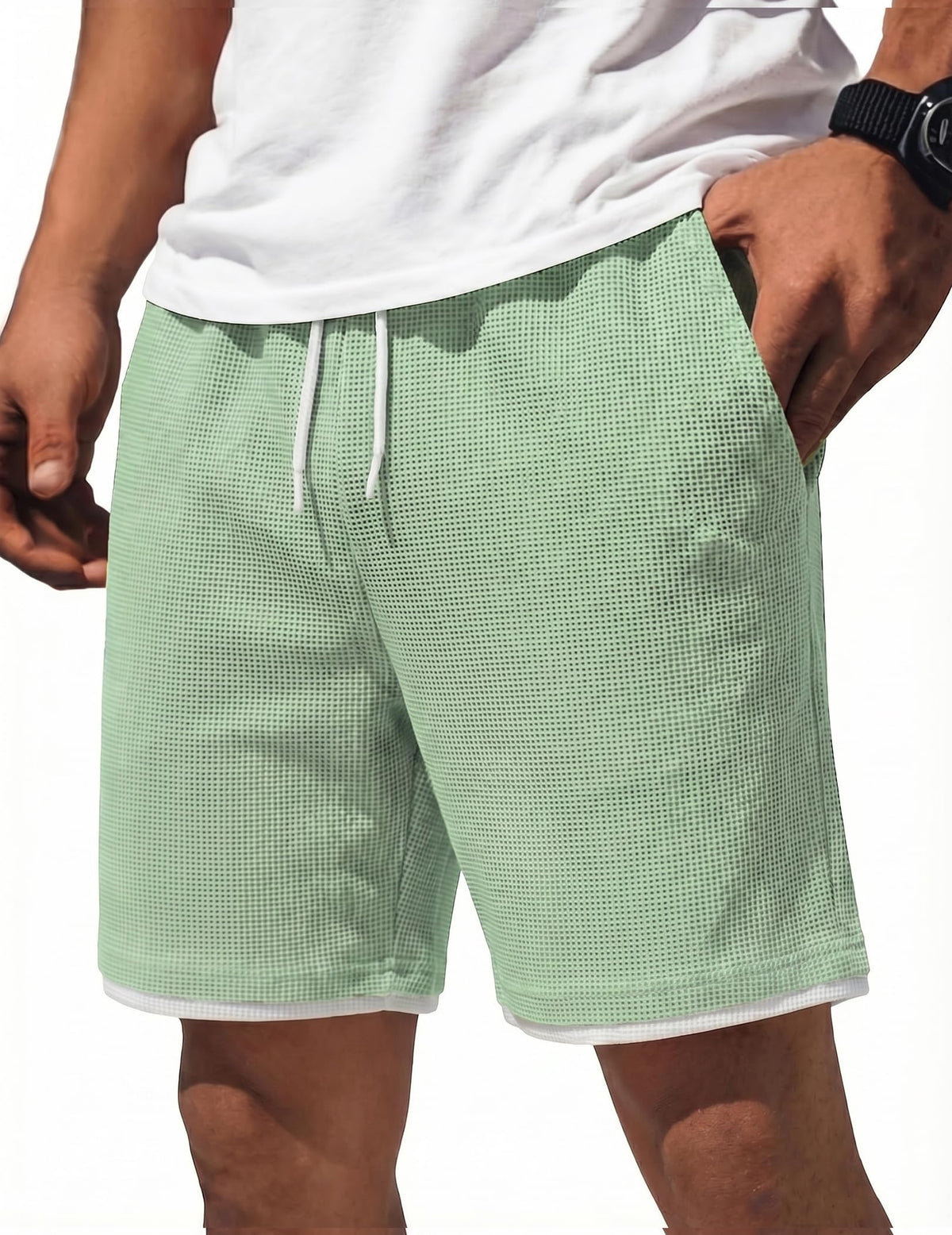 COOFANDY Mens Casual Shorts Cotton Drawstring 7/9 inch Waffle Shorts
