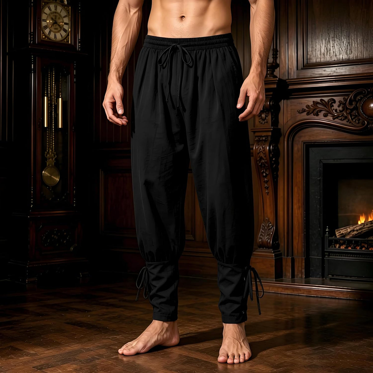 Mens Medieval Renaissance Viking Pirate Pants Ankle Banded Costume Trousers