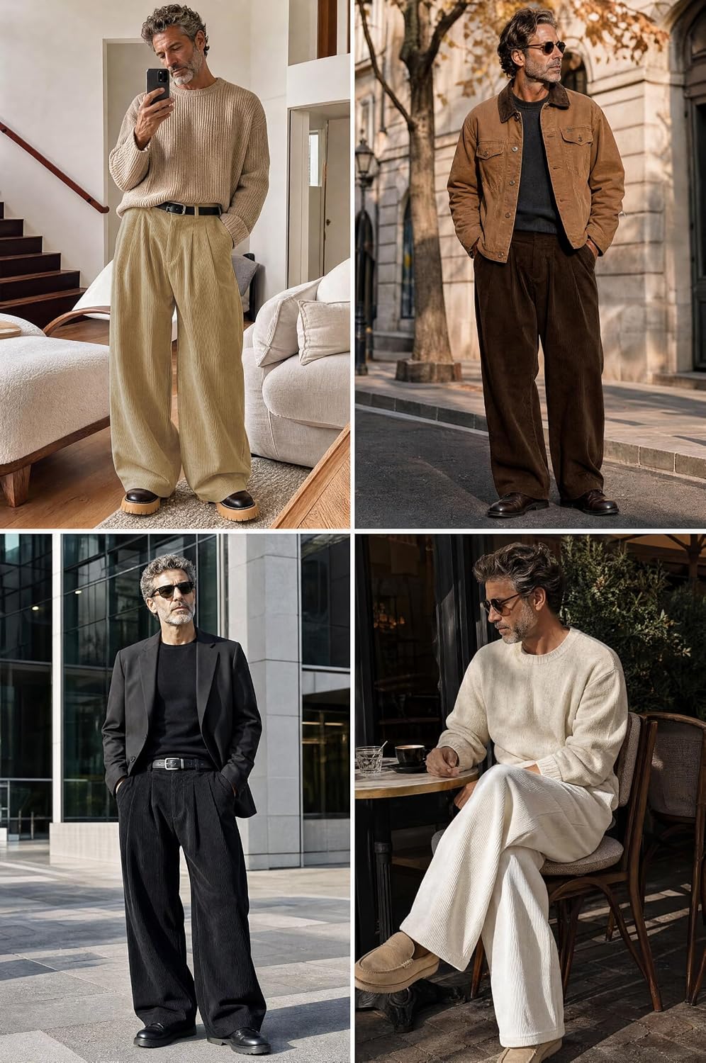Runcati Mens Corduroy Baggy Pants Wide Leg Casual Fall Dress Slacks