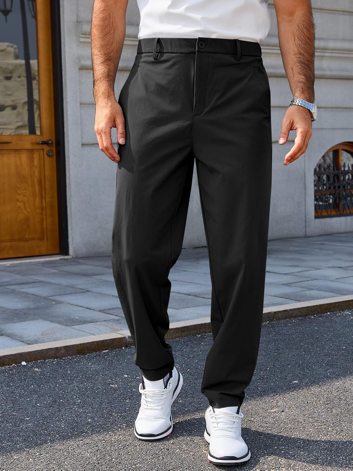 Runcati Mens Stretch Golf Pants Casual Slim Fit Cropped Work Dress Trousers