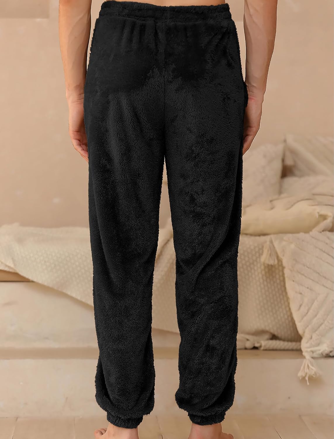 ZAFUL Men Fluffy Teddy Fuzzy Pajama Pants Plush Loungewear Trousers with Pockets