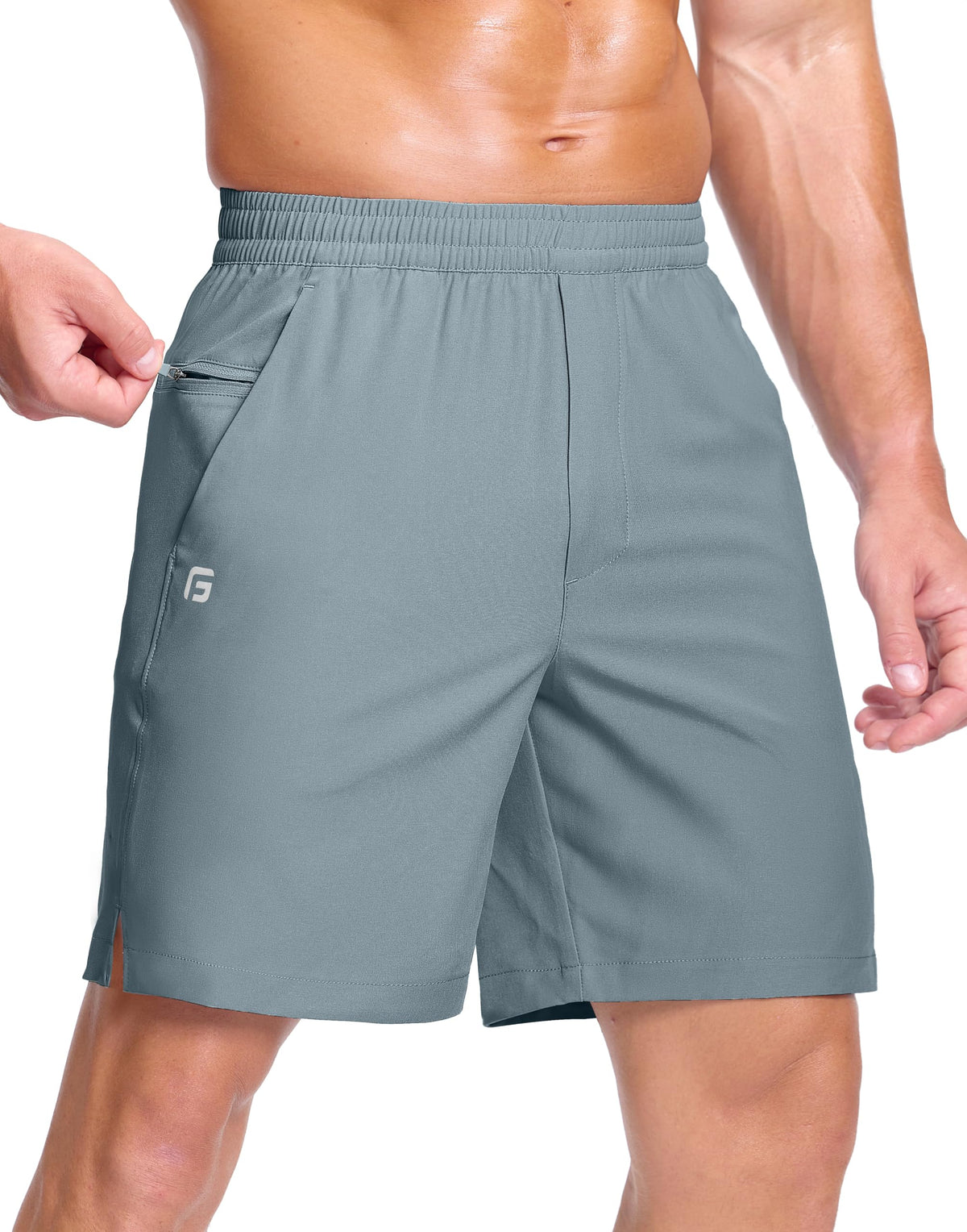 GGJ Men's Lightweight Athletic Shorts with 2 Zipper Pockets 7"/9"/5" Gym Workout Running Quick Dry Tennis Shorts for Men
