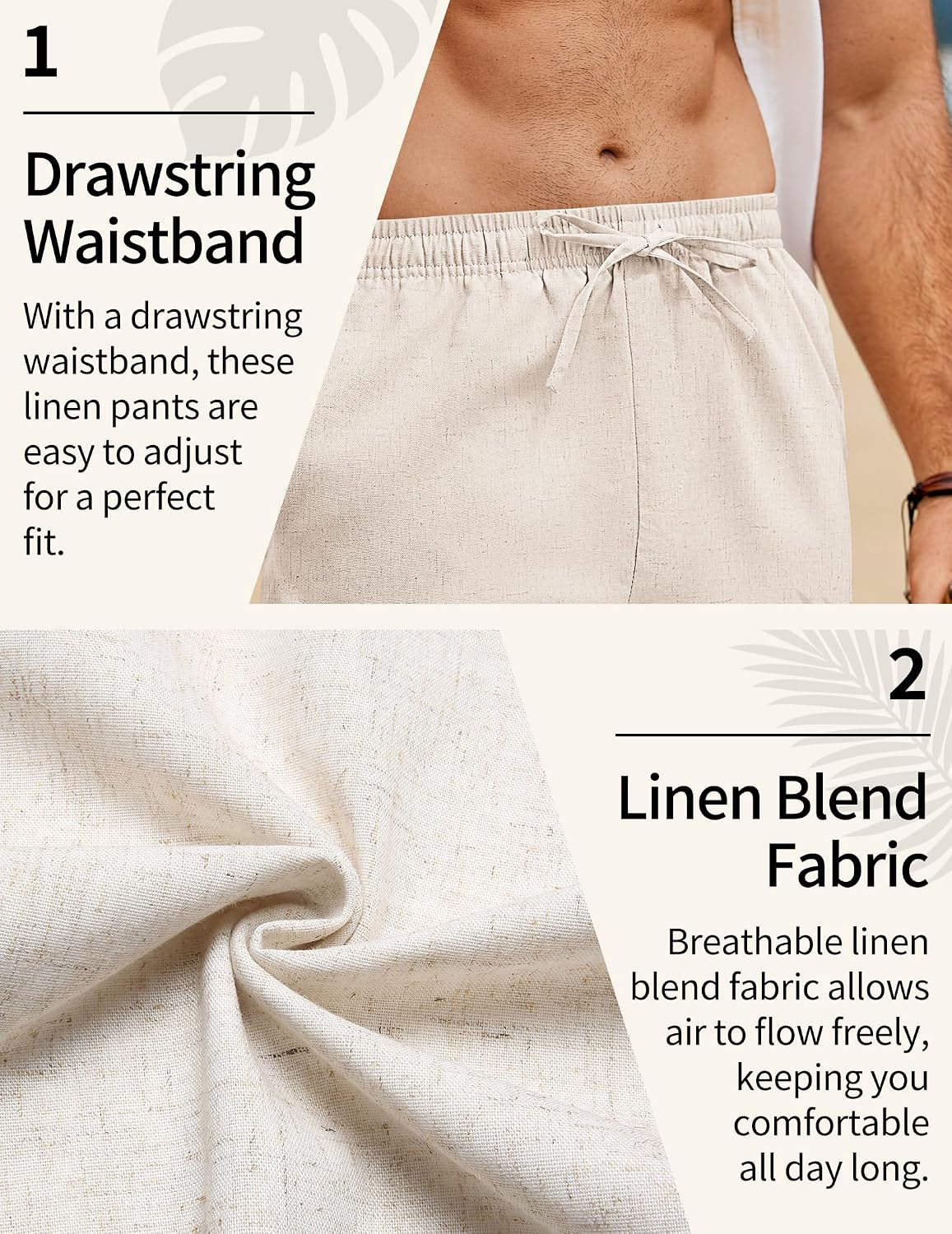 COOFANDY Men's Linen Pants Casual Loose Fit Beach Summer Yoga Pant Lightweight Drawstring Linen Trousers