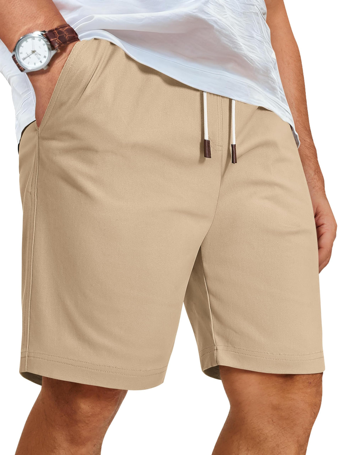 COOFANDY Mens Casual Shorts Cotton Elastic Waist Drawstring Beach Shorts