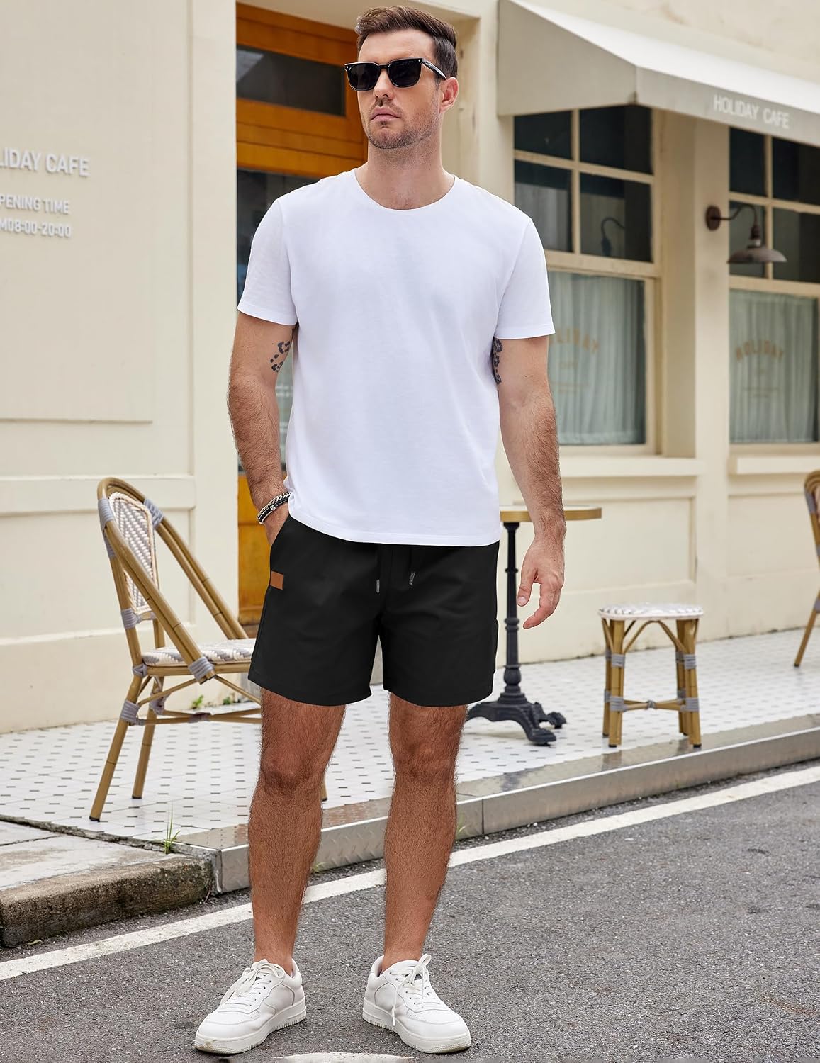 COOFANDY Men's Casual Cotton Shorts Summer Beach 5 Inch Shorts Lightweight Drawstring Elastic Waist Chino Golf Shorts